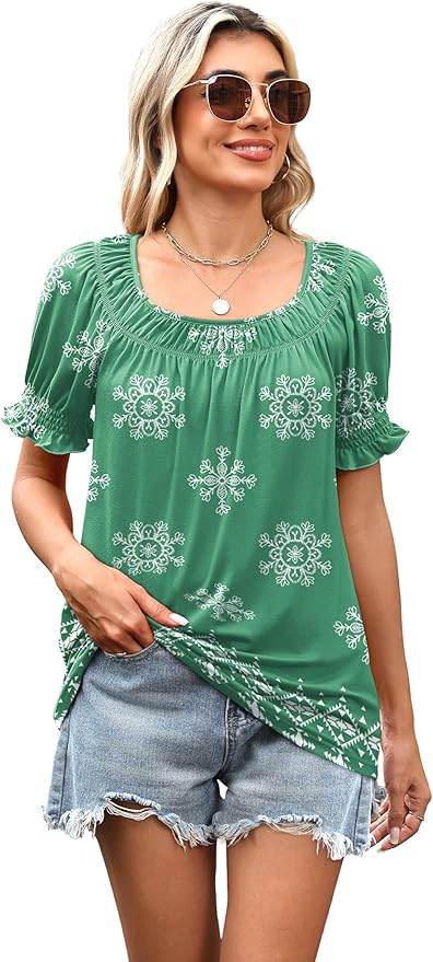 WIHOLL Womens Short Sleeve Square Neck Summer Tops Dressy Casual Blouses Trendy Clothes 2026 - Image 5