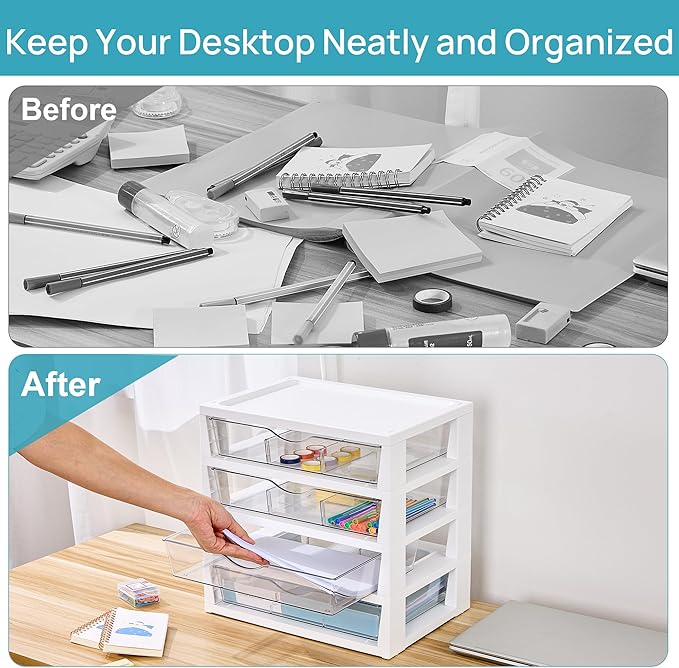 Vtopmart Clear Desktop Organizer, 4-Tier Drawer Storage with Dividers - Image 4