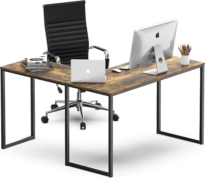 SHW Mission 48 x 48 L-Shape Home Office Computer Desk, Rustic Brown | Reversible Desktop Design - Image 4