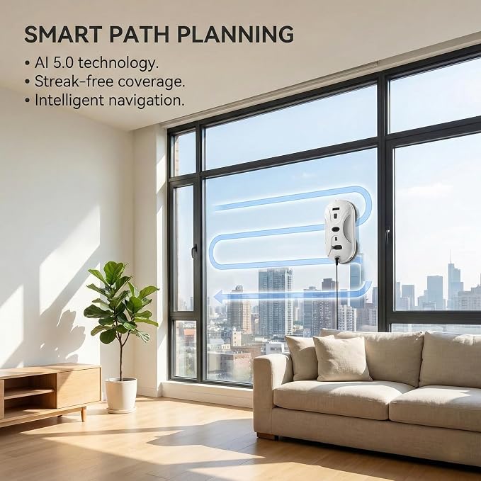 Automatic Window Cleaning Robot, Window Cleaner Robot Auto Dual Spray, 2026 Model Robot Limpia Vidrios AI Path Planning, 3000Pa Suction, Remote Control, Edge Detection for Streak-Free Glass - SS1 - Image 6
