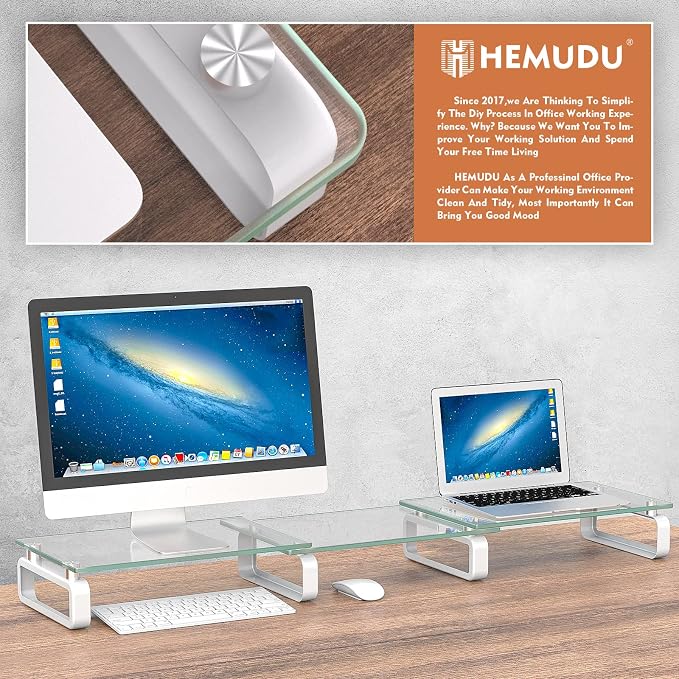 Hemudu Dual Monitor Stand, Computer Monitor Stand, Desktop Organizer, Monitor Stand Riser for PC, Computer, Laptop Clear HD02T-301 - Image 2