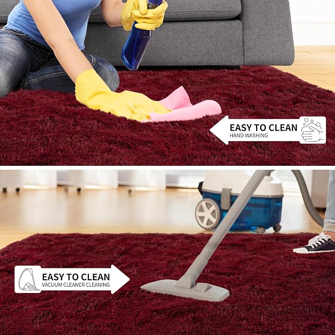 Tepook Soft Runner Rugs for Bedroom 2x6 with Rubber Backing, Burgundy Red Fluffy Rugs for Hallway, Shag Bedside Rug Fuzzy Plush Carpet for Living Room Dorm Nursery Indoor Home Decor - Image 9