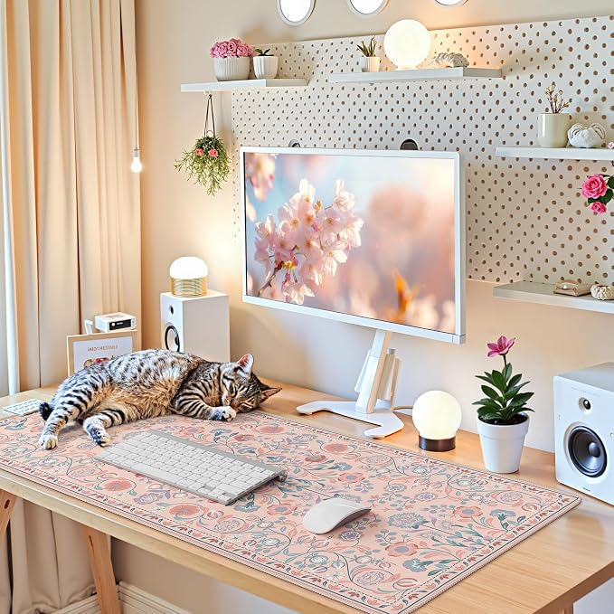 iCasso Desk Mat, Large Mouse Pad,35.4x15.7in,Peach Pink | Desk Pad Mat,Anti-Slip Big Mousepad with Stitched Edges for Work Home Offive by iCasso