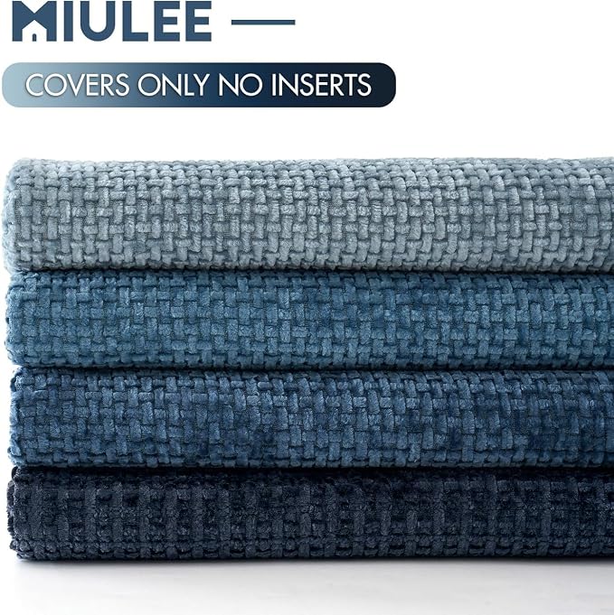 MIULEE Pack of 4 Couch Throw Pillow Covers 22x22 Inch Neutral Blue Soft Decorative Chenille Pillow Covers Farmhouse Accent Cushion Covers for Boho Western Spring Coastal Decor Sofa Bed Living Room - Image 6