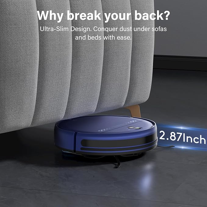 Robot Vacuum and Mop for Pet Hair, 2-in-1 Robot Vacuum Cleaner for Hard Floors&Carpets with 2.87'' Slim Design, Wi-Fi/App/Voice Control, 3D Obstacle Avoidance & Self-Charging - Image 4