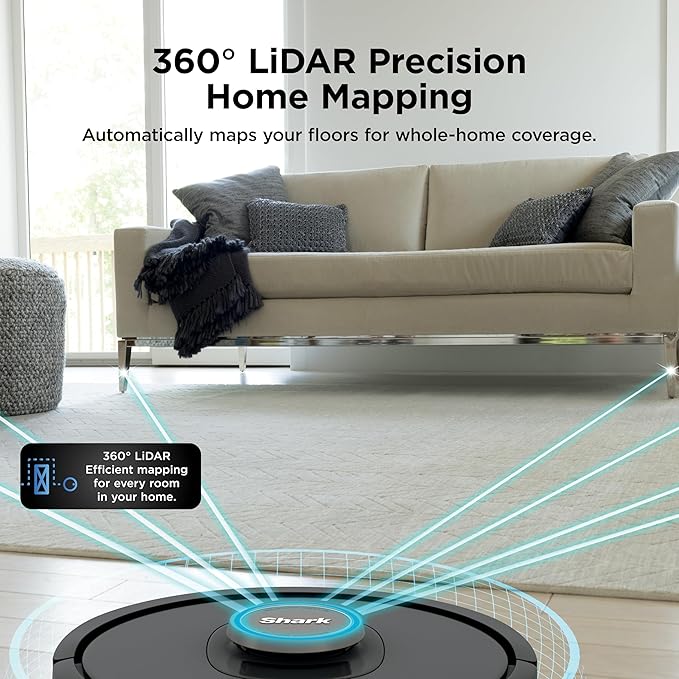 Shark AV2501AE AI Robot Vacuum with XL HEPA Self-Empty Base, Bagless, 60-Day Capacity, LIDAR Navigation, Perfect for Pet Hair, Compatible with Alexa, Wi-Fi Connected, Carpet & Hard Floor, Black - Image 5