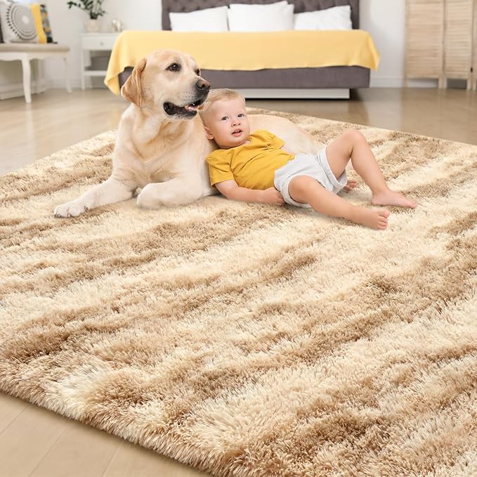 Tepook Fluffy Large Rugs for Living Room, Area Rug 6x9 Soft Carpet for Bedroom, Modern Shaggy Rug for Kids Boys Girls, Plush Indoor Nursery Home Decor Rug with Non-Slip Bottom, Beige Brown - Image 4
