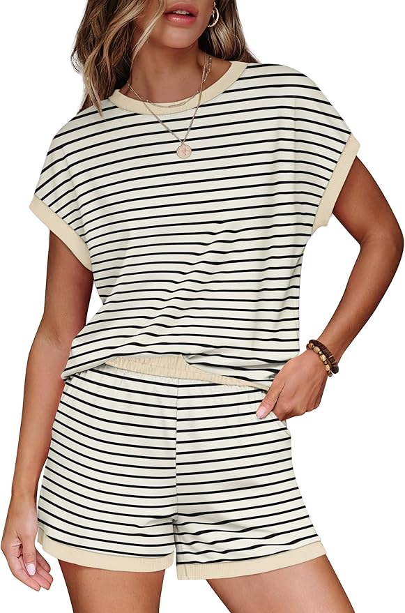 WIHOLL Two Piece Sets for Women Summer Lounge Short Sets Cap Sleeve Crew Neck Sweatsuit with Pocket XS-2XL - Image 2