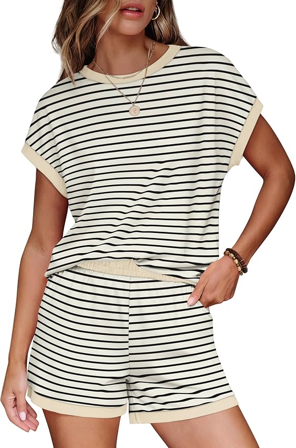 WIHOLL Two Piece Sets for Women Summer Lounge Short Sets Cap Sleeve Crew Neck Sweatsuit with Pocket XS-2XL - Image 2