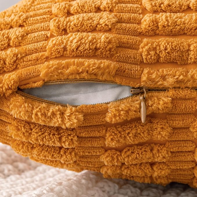 MIULEE Fall Pack of 2 Burnt Orange Corduroy Decorative Euro Sham Pillow Covers 24x24 Inch Soft Boho Striped Throw Pillow Covers Modern Farmhouse Home Decor for Sofa Living Room Couch Bed - Image 5