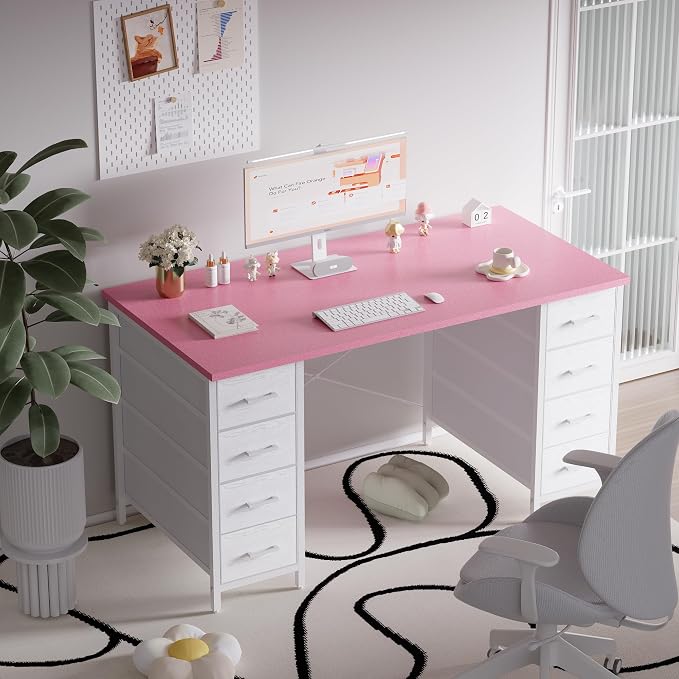 Pamray 47 Inch Computer Desk with 8 Fabric Drawers for Home Office Work | Ample Storage, Space-Saving, Suitable for Home Office Bedrooms Dorm Living Rooms for Study, Writing, Work - Image 2