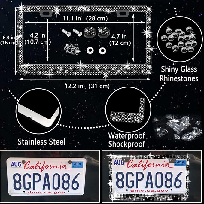 NBTEPEM 27 PCs Black Bling Car Accessories Set for Women, Steering Wheel Covers Universal Fit 15 Inch, Bling License Plate Frame, Bling Phone Holder, Bling Car Coasters (Black Diamond) - Image 4
