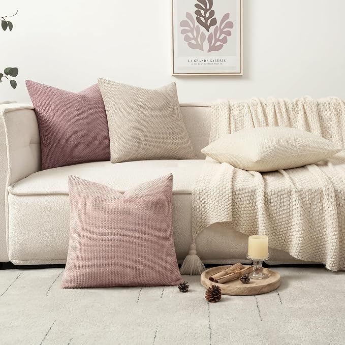 MIULEE Pack of 4 Valentines Couch Throw Pillow Covers 18x18 Inch Neutral Pink Cute Decorative Chenille Pillows Farmhouse Boho Accent Cushion Covers for Coquette Room Spring Decor Sofa Bed Living Room - Image 5
