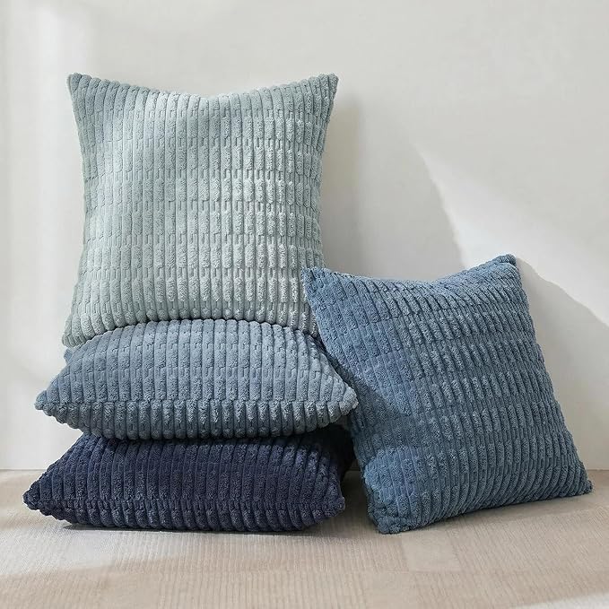 Fancy Homi 4 Packs Decorative Throw Pillow Covers for Living Room Couch Bed, Modern Farmhouse Boho Home Décor Accent Cushion Case, 14" x 14", Blue Series - Image 2