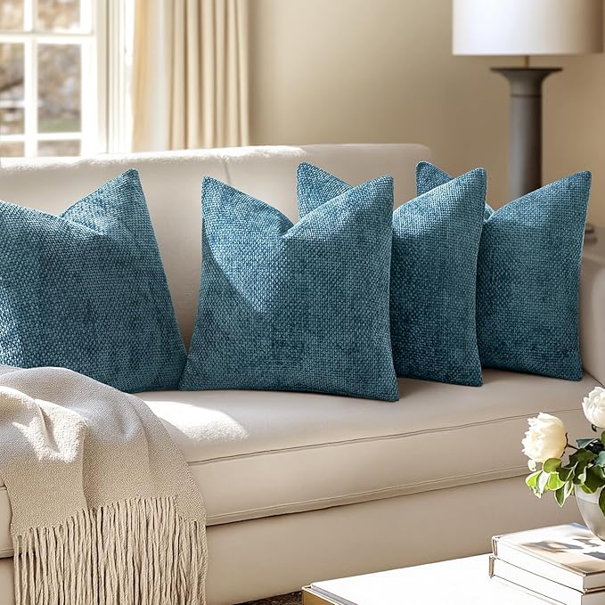 MIULEE Pack of 4 Couch Throw Pillow Covers 18x18 Inch Smoke Blue Soft Decorative Chenille Pillow Covers Farmhouse Accent Cushion Covers for Boho Spring Home Decor Sofa Bedroom Living Room - Image 5