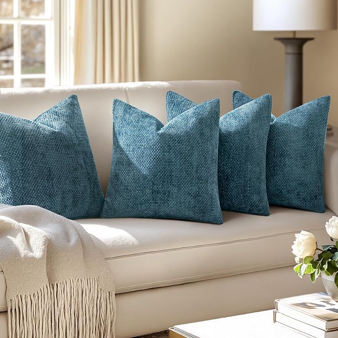 MIULEE Pack of 4 Couch Throw Pillow Covers 20x20 Inch Smoke Blue Soft Decorative Chenille Pillow Covers Farmhouse Accent Cushion Covers for Boho Spring Home Decor Sofa Bedroom Living Room - Image 5