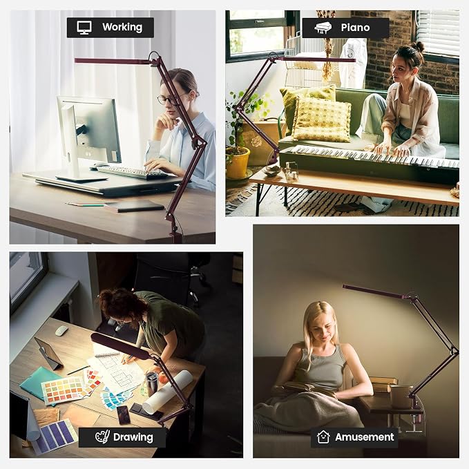 SKYLEO Desk Lamp - LED Desk Light - 5 Color Modes X 11 Brightness Levels - Adjustable Swing Arm - Timmer & Memory Function - 12W Lamp for Desk - Red - Image 6