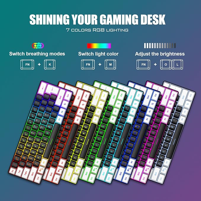 RedThunder 60% Gaming Keyboard and Mouse Combo, Ultra-Compact 61-Key RGB Backlit Mini Keyboard, Lightweight 7200 DPI Honeycomb Optical Mouse, RGB Wired Gaming Set for PC PS5 Xbox Gamer(Black-White) - Image 2