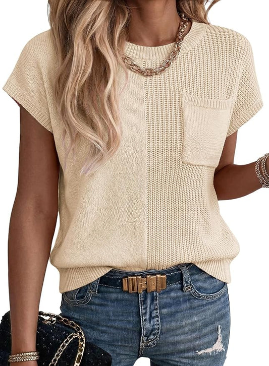 Dokotoo Summer Knit Tops for Women Sleeveless Crewneck T Shirts Casual Lightweight Sweater Blouses Shirts by Dokotoo
