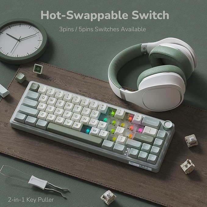 RK ROYAL KLUDGE R65 Wired Mechanical Keyboard, 60% Percent Creamy Gaming Keyboard Gasket Mount RGB Backlit with Programmable Knob, MDA Profile PBT Keycaps, QMK/VIA, Hot Swappable Linear Switch, Cyan - Image 5