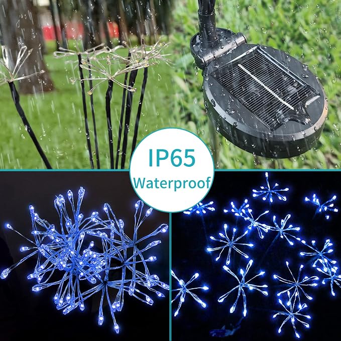 JJGoo Solar Garden Lights, New Upgraded 2 Pack Solar Swaying Starburst Light, Waterproof Fireworks Outdoor Lights, Yard Patio Pathway Decoration, Blue - Image 4