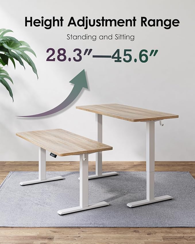 TIQLAB Electric Height Adjustable Standing Desk 47.2×23.6 inch, Sit Stand Desk for Work, Study, Memory Controller, White Frame & Maple Top Computer Workstation for Home Office - Image 5