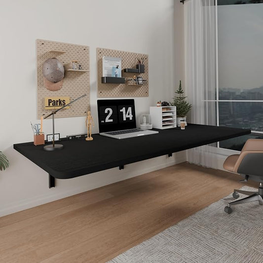 IAE 48x22in Floating Fold Desk,Wall-Mounted Folding Computer Table,Black | Study Table with Shelf Brackets,Foldable Down Shelf with Engineered Wood,Fold Computer Desk for Small Apartment,Holds 500 lb by IAE