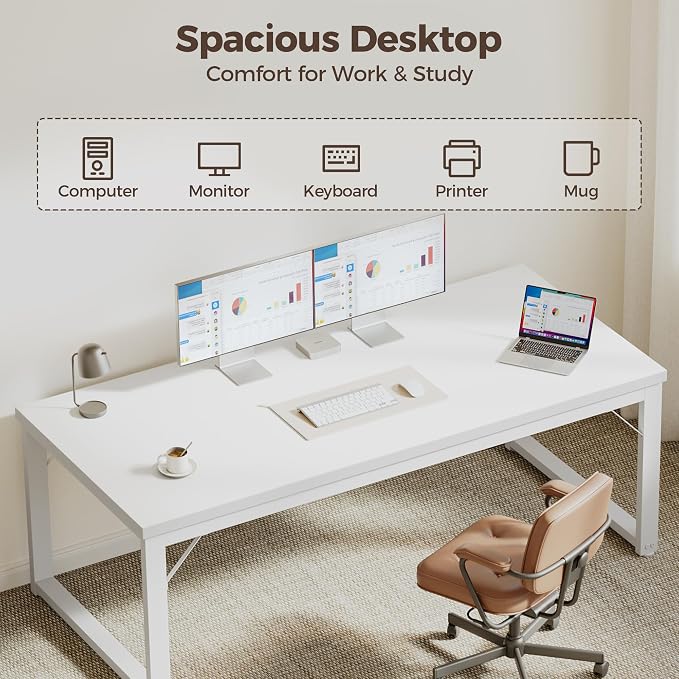Mericonia 40 Inch Computer Desk, 1" Thick Small Office Table, White | Modern Simple Style, Heavy Duty Industrial Frame, Small Study & Writing Table for Home Bedroom Work - Image 5