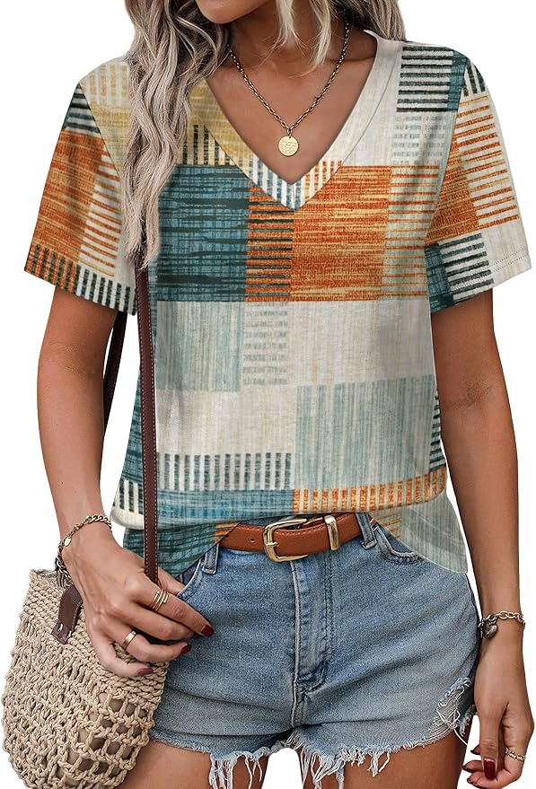 Alaroo Womens Summer Tops 2026 V Neck Short Sleeve Shirts Trendy Dressy Casual Vacation Outfits Printed - Image 3
