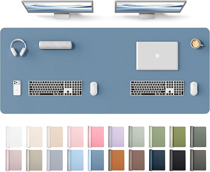 YSAGi Leather Desk Protector, Office Mat, Large Mouse Mat, Non-Slip PU Leather Blotter, Laptop Desk Mat, Waterproof Writing Pad for Office and Home(Blue, 63" x 24") by YSAGi