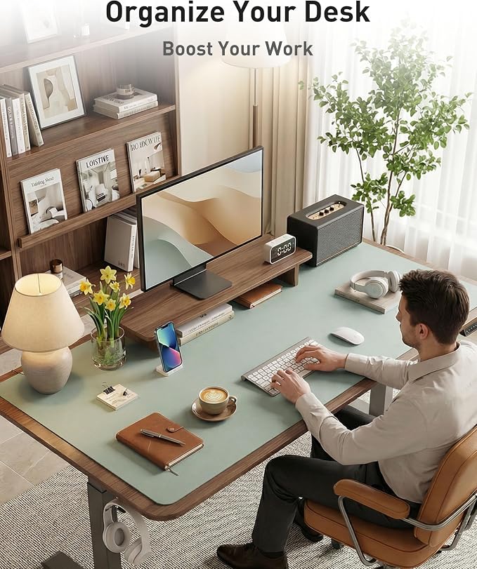 Aothia Faux Leather Desk Mat - Large Mouse Pad, Non-Slip PU Leather Blotter, Waterproof Writing Surface for Office and Home (Light Blue, 40" x 24") - Image 3