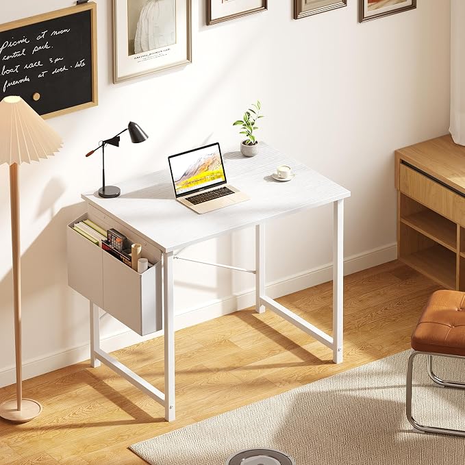 OLIXIS Small Computer Desk, 31 Inch Gaming Desks for Home Office | Writing Study Craft Work Table, Computer Workstation for Bedroom Small Spaces with Storage Bag, All White - Image 2