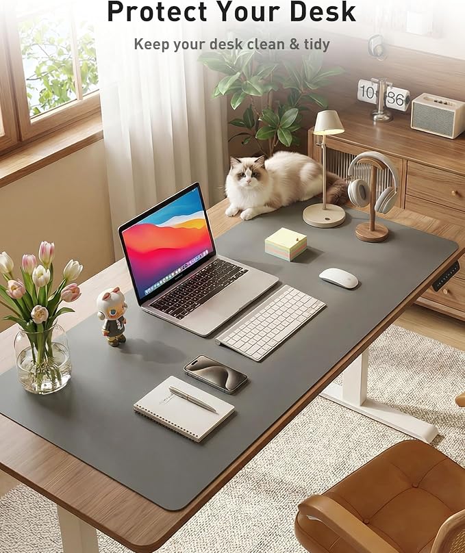 Aothia Faux Leather Desk Mat - Large Mouse Pad, Non-Slip PU Leather Blotter, Waterproof Writing Surface for Office and Home (Grey, 40" x 24") - Image 8