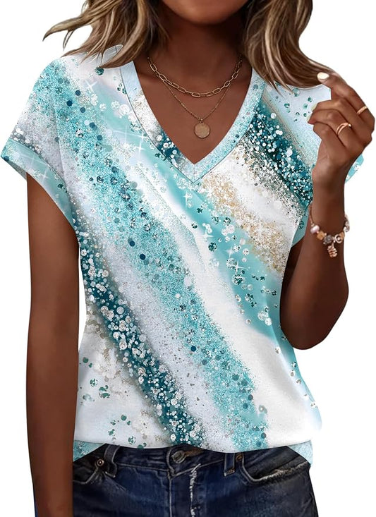 Rapbin Womens Summer Tops Women Blouses Dressy Casual V Neck T Shirts Short Sleeve Spring Tops for Women by RAPBIN