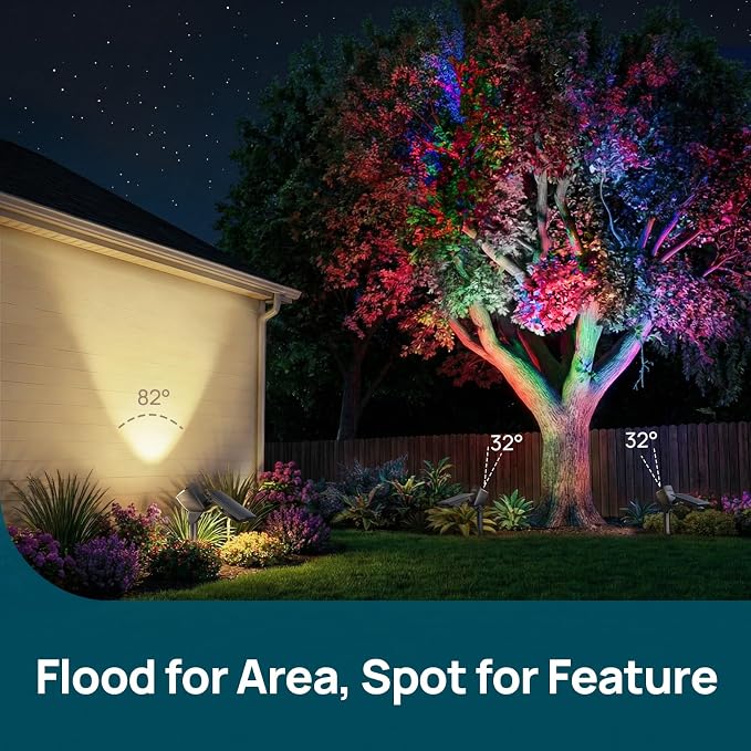 Linkind Smart Solar Lights Outdoor Waterproof SL6C, Dual-Ring Solar&USB Charging Solar Spotlights Outdoor Waterproof IP66, Color Changing Spot Light for Yard, Tree, Landscape, House, 4 Pack - Image 3