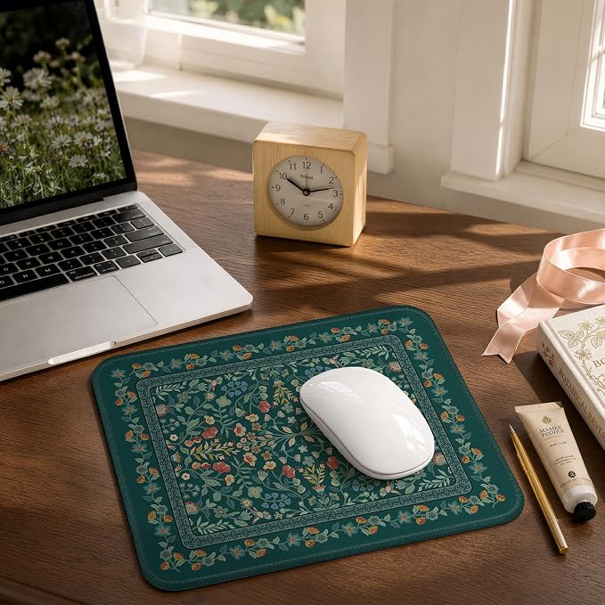 iCasso Aesthetic Small Mouse Pad, 9.5x7.9in,Home Office,Deep Green | Mini Portable Travel Mousepad, Anti-Slip and Comfortable Cloth Mouse Mat with Stitched Edges for Computer, Home - Image 7