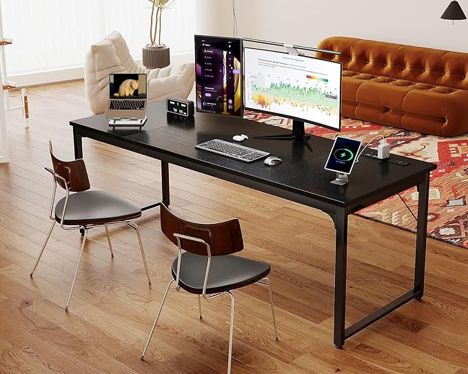 Coleshome 71 Inch Computer Desk with USB Ports, Large Office Desk, Long Study Student Writing Desk, Black | Extra-long workspace • Fits dual monitors • Stable steel frame • Spacious legroom • Home office & gaming - Image 7