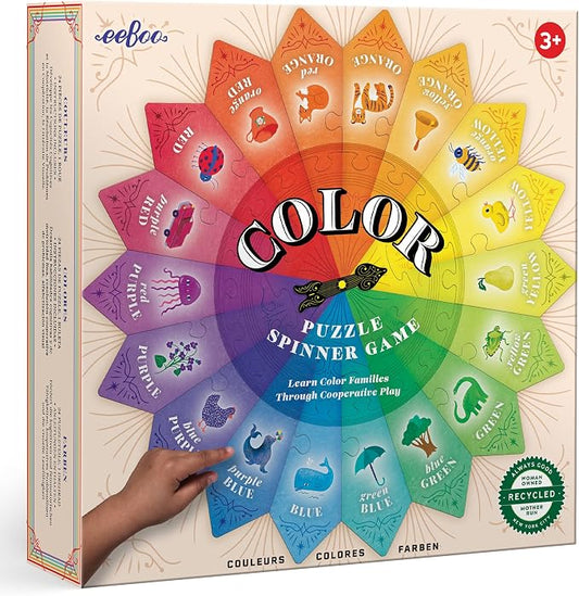 eeBoo: Color Puzzle Spinner Game - 24 Color Puzzle Pieces, Learn Color Families, Educational Cooperative Childrens Game, Kids Ages 3+, 1-3 Players by eeBoo
