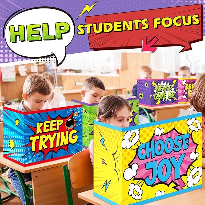 Affrolling 24 Pcs Inspirational Privacy Folders Bulk for Students Cardboard Privacy Boards Desk Divider Panel Waterproof Testing Divider for Classroom Back to School Study Supplies (Hero) - Image 5