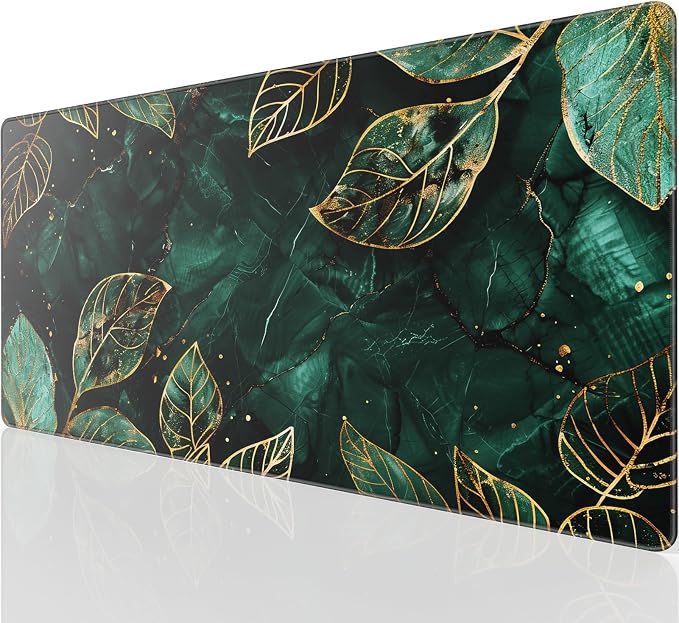 KTRIO Large Gaming Mouse Pad, Desk Mat, 31.5 x 15.7 in, Green Leaves, XXL | Smooth Micro-Weave Surface, Artistic Pattern Design, Non-Slip Rubber Base, Durable Stitched Edges, Office & Home Use by KTRIO