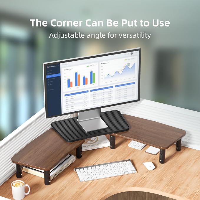 Dual Monitor Stand For Desk,Adjustable Height Long Wood Computer Riser | For Computer,Notebooks,Laptop,Printer,TV,Decoration for Office & Home ,Walnut - Image 3
