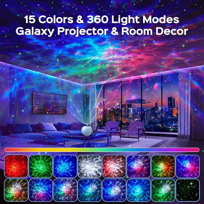 One Fire Galaxy Projector,15 Color,Ocean HD,Gift Girl&Women&Boy,White Noise | 7 Brightness,4 Speed,Green Star,Bluetooth,Romote,Timer,Teen Boys Gift,Birthday,Bedroom Decor,Relax,Party,Led Lights,Lava Lamp - Image 2