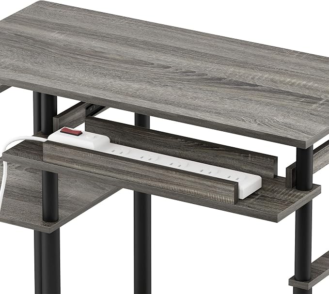 Furinno Abbott Computer Desk with Bookshelf, French Oak Grey/Black - Image 8