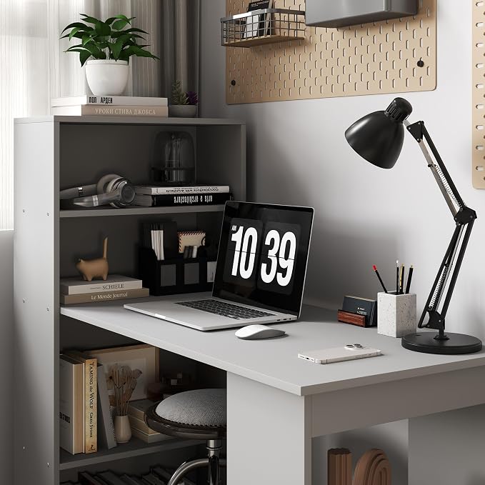 HOMCOM Modern Home Office Desk with 6-Tier Storage Shelves, 47", Gray | Writing Desk, Bookshelf - Image 9