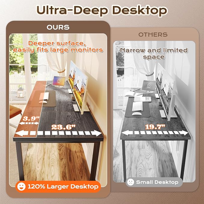 Huuger 63 x 24 inch Desk with Power Outlets & USB-C, Deeper & Thicker Desktop, Robust Metal Tubes, Computer Desk, Heavy Duty Office Desk, Work Gaming Desk, for Home Office, Grey - Image 7