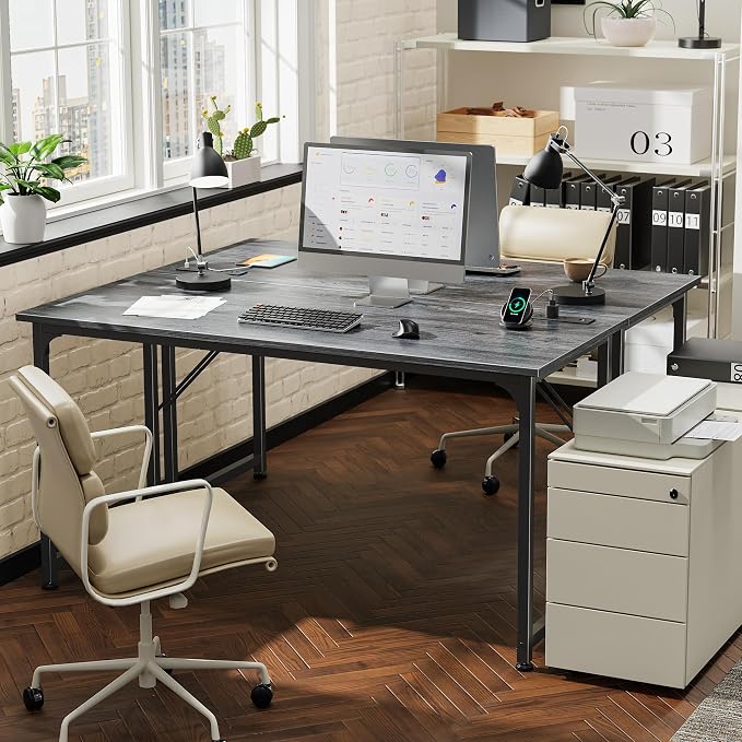 PRAISUN 55 X 20 Inch Computer Desk, Power Outlets, USB-C, Grey | Office Desk with 4 AC Outlets, USB & USB-C, Sturdy Metal Frame, Spacious Desktop for Work, Writing, Study & Gaming - Image 2