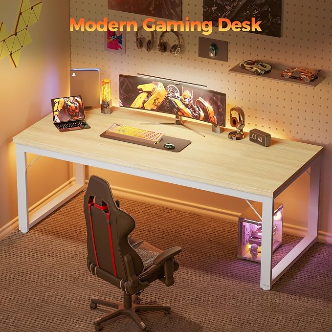 Mericonia 54 Inch Computer Desk, 1" Thick Large Office Table, Oak | Modern Simple Style, Heavy Duty Industrial Frame, Large Study & Writing Table for Home Bedroom Work - Image 9