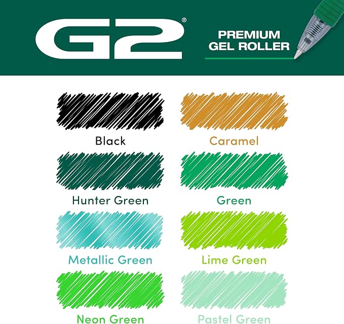 Pilot G2 Premium Gel Roller Pens, G2 Boost Green Pens Pack, The Colors of Balance, 8 Pack Pouch, Fine Point 0.7 mm, Assorted - Image 8