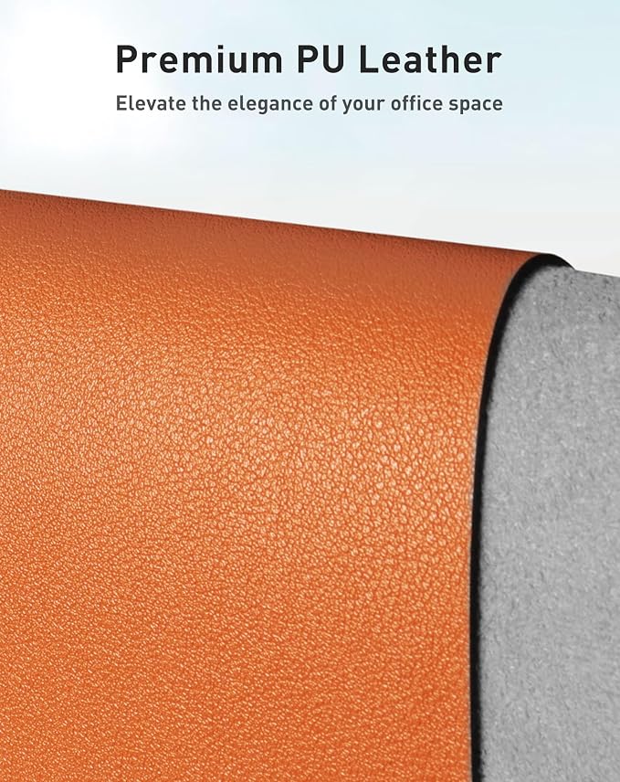 Aothia Faux Leather Desk Mat - Large Mouse Pad, Non-Slip PU Leather Blotter, Waterproof Writing Surface for Office and Home (Hermes Orange, 40" x 24") - Image 2
