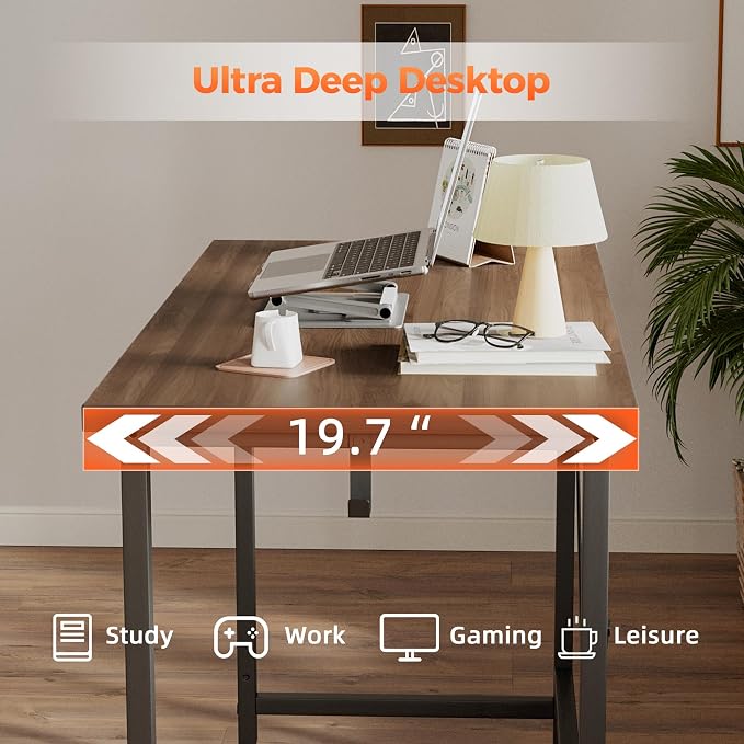 Mericonia 39x20 Inch Computer Desk with Wheels, Small Simple Rolling Desk | Writing Table for Home Office Bedroom Work Study, Walnut - Image 8